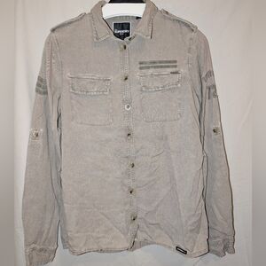 Superdry Long Sleeve Embroidered Button down shirt military army 72 - Women 8 M